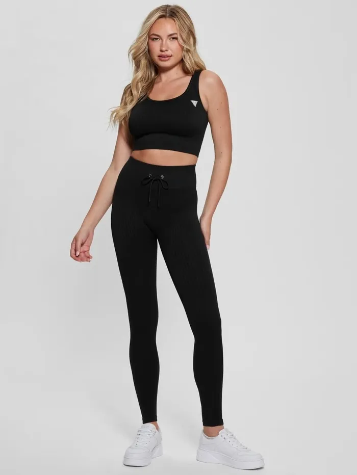 Seamless Ribbed Leggings Black Women Activewear GUESS Seamless Ribbed Leggings Black Women Activewear GUESS