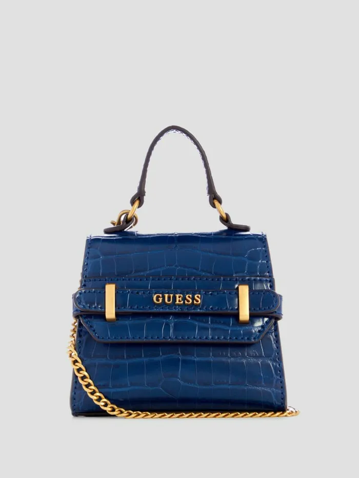 Sestri CrocodileEmbossed Mini Crossbody Blue Women Handbags GUESS