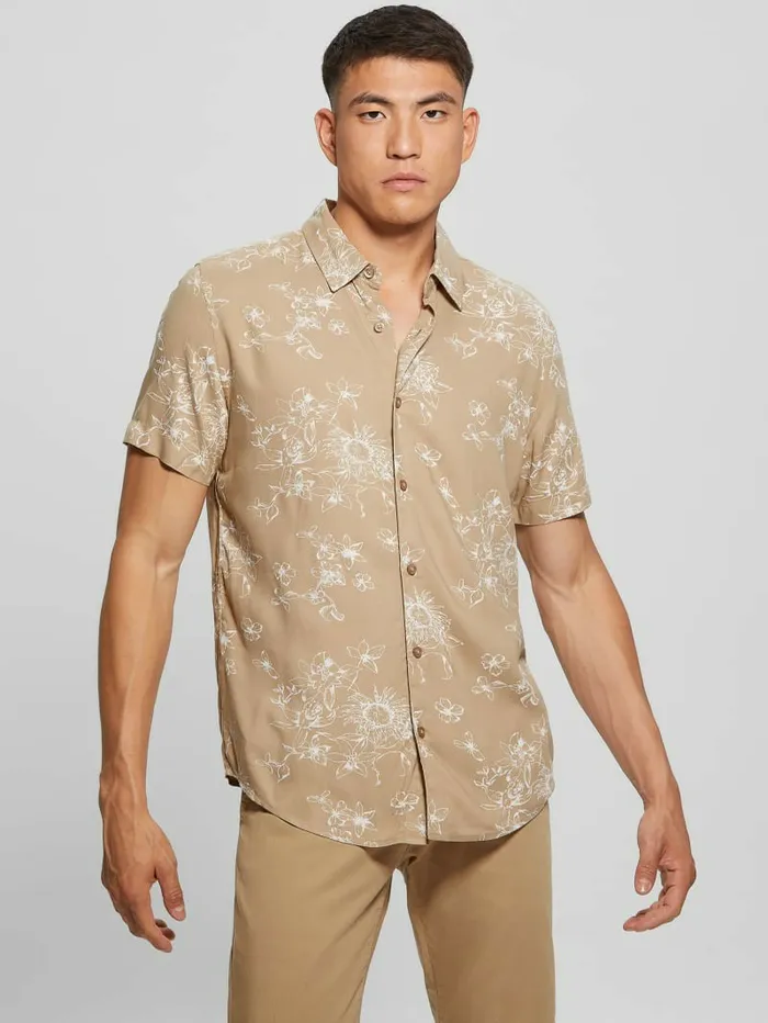 Shirts Eco Rayon Sienna Floral Shirt Sienna Floral Neutral San 8211 GUESS Men Shirts Eco Rayon Sienna Floral Shirt Sienna Floral Neutral San 8211 GUESS Men