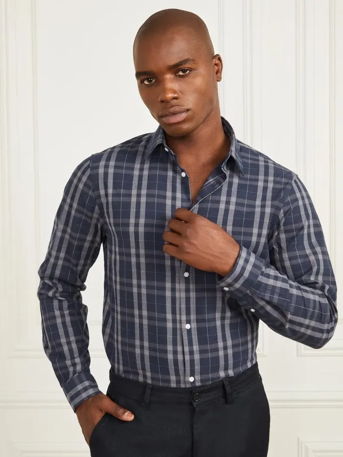 Shirts GUESS Men Joe Notched Cuff Shirt Blue And Grey Check