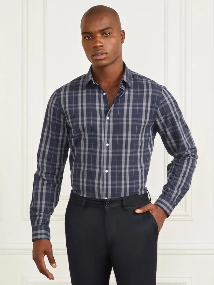 Shirts GUESS Men Joe Notched Cuff Shirt Blue And Grey Check