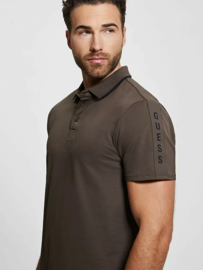 Shirts Paul Pique Tape Polo Shirt Chocolate Brownie 8211 GUESS Men