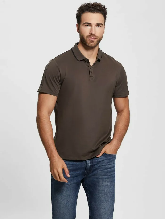 Shirts Paul Pique Tape Polo Shirt Chocolate Brownie 8211 GUESS Men Shirts Paul Pique Tape Polo Shirt Chocolate Brownie 8211 GUESS Men