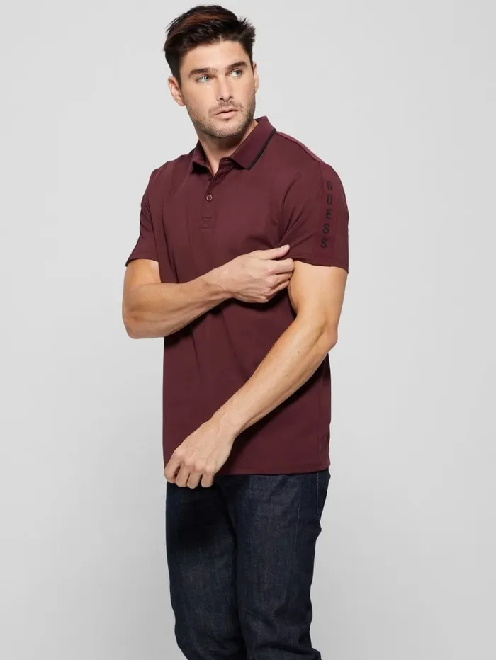 Shirts Paul Pique Tape Polo Shirt Red Noir 8211 GUESS Men Shirts Paul Pique Tape Polo Shirt Red Noir 8211 GUESS Men