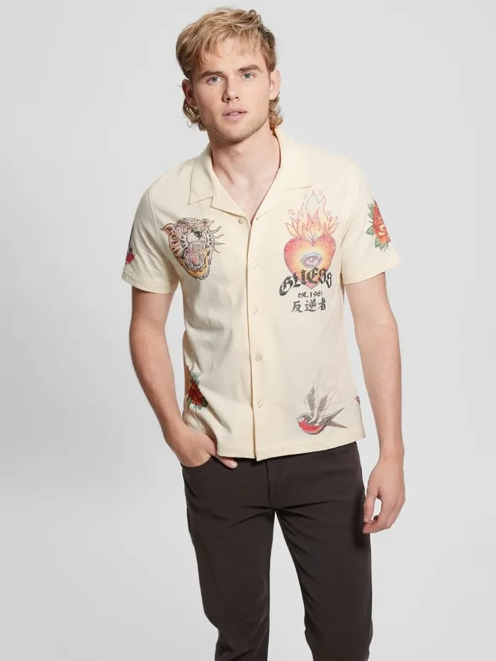 Shirts Washed Art Shirt Vanilla Cream 8211 GUESS Men