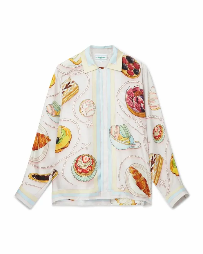 Shirts Women Casablanca Paris Patisseries En Vol Cuban Collar Silk Shirt