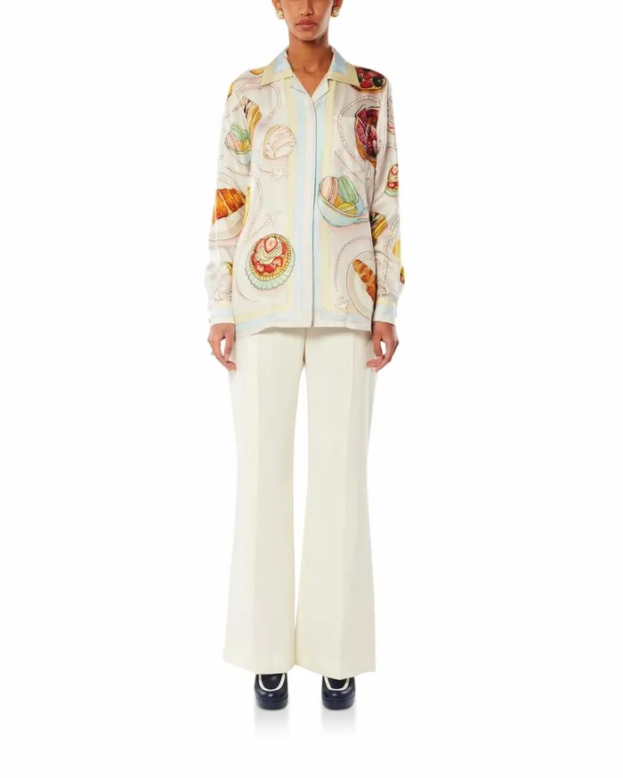 Shirts Women Casablanca Paris Patisseries En Vol Cuban Collar Silk Shirt Shirts Women Casablanca Paris Patisseries En Vol Cuban Collar Silk Shirt