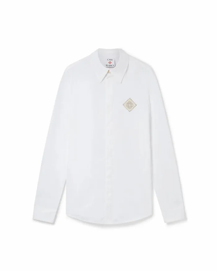 Shirts Women Casablanca Paris Pearl Diamond Patch Cotton Shirt
