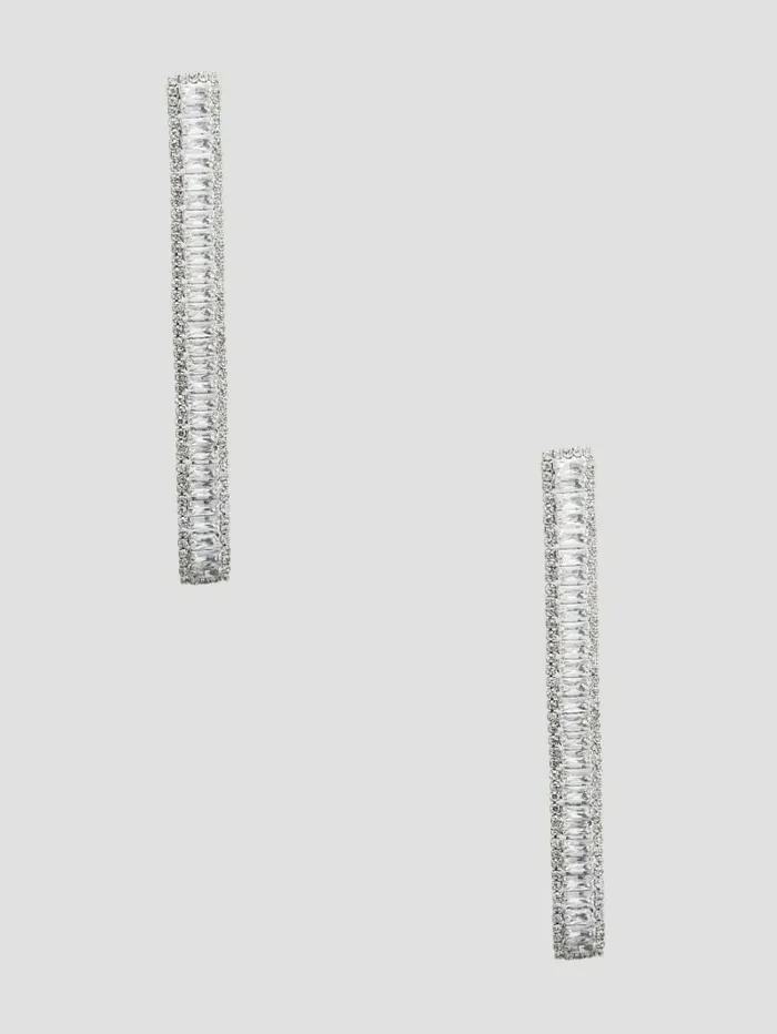 SilverTone Linear Baguette Earrings Silver Women Jewelry GUESS