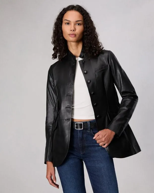 Slade Long Leather Blazer Black Women Blazers and Vests rag and bone