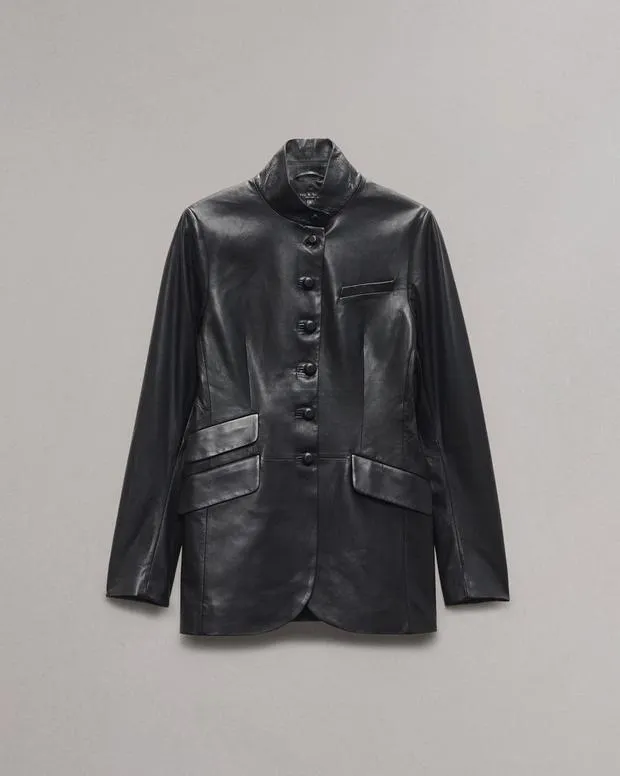 Slade Long Leather Blazer Black Women Blazers and Vests rag and bone