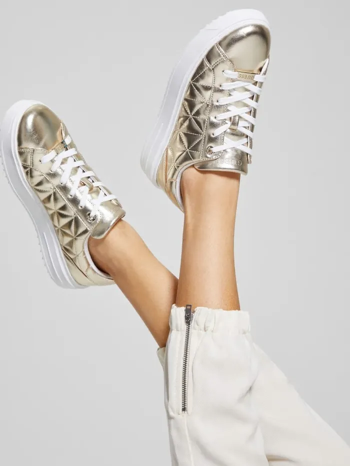 Sneakers Women Desena Quilted Metallic LowTop Sneakers Gold GUESS Sneakers Women Desena Quilted Metallic LowTop Sneakers Gold GUESS