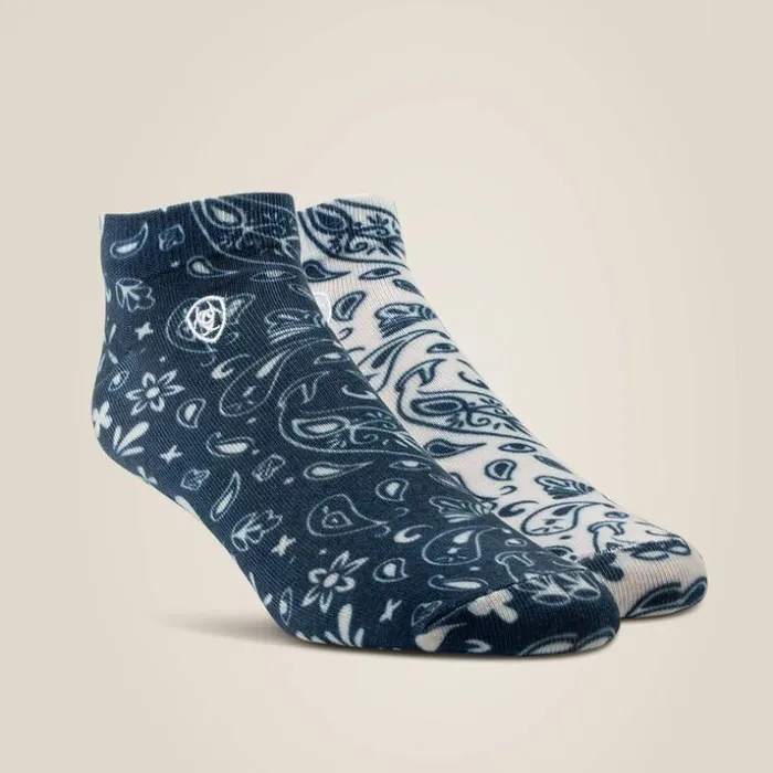 Socks Women Ariat Paisley Print Ankle Sock 2 Pair Multi Color Pack Naturalnavy