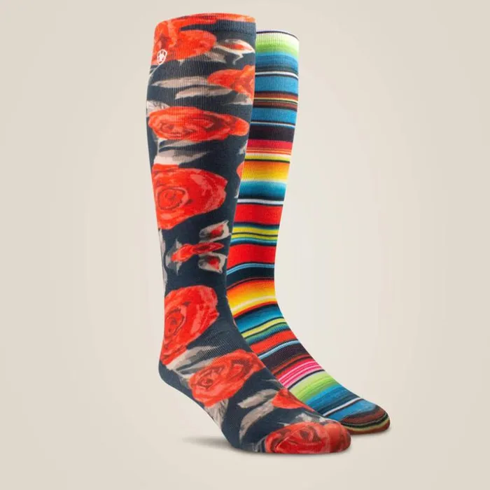 Socks Women Ariat Western Beauty Knee High Sock 2 Pair Multi Color Pack Vintage Rose Printvibrant Ser Socks Women Ariat Western Beauty Knee High Sock 2 Pair Multi Color Pack Vintage Rose Printvibrant Ser