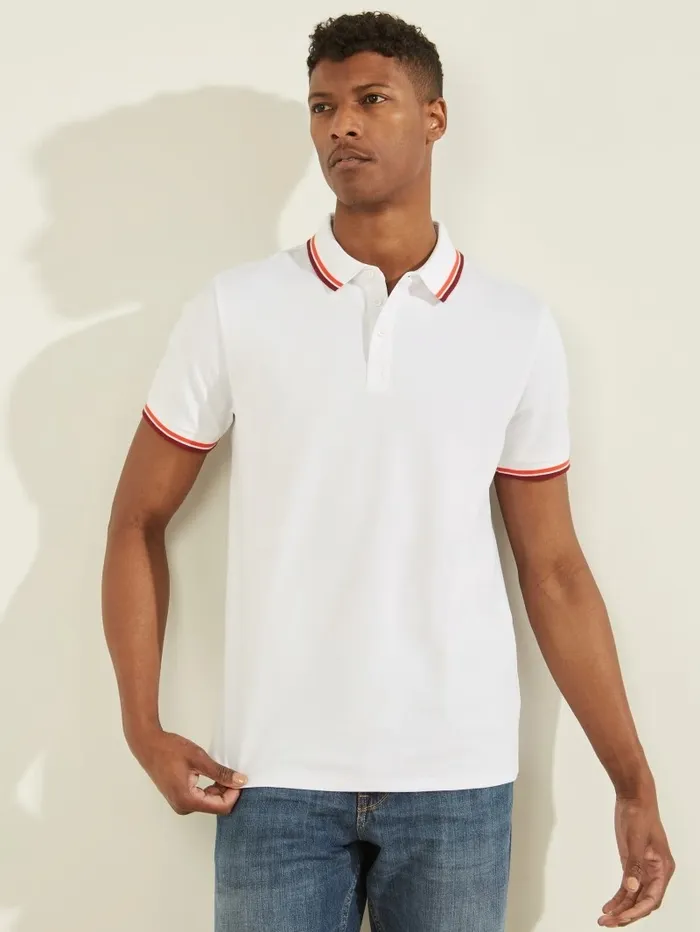 Sports Pique Polo Pure White Shirts GUESS Men