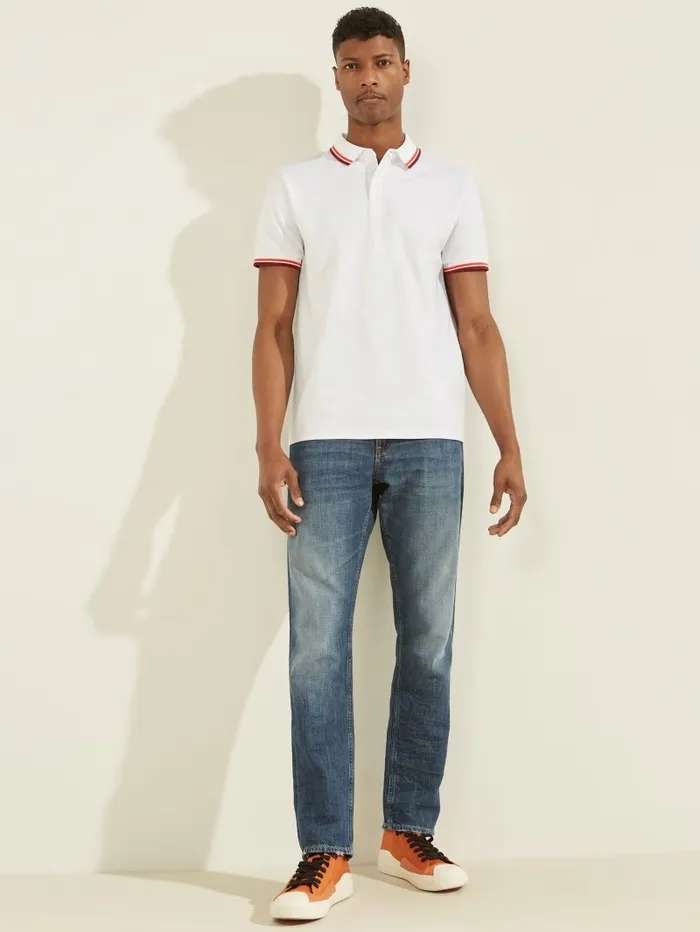 Sports Pique Polo Pure White Shirts GUESS Men Sports Pique Polo Pure White Shirts GUESS Men