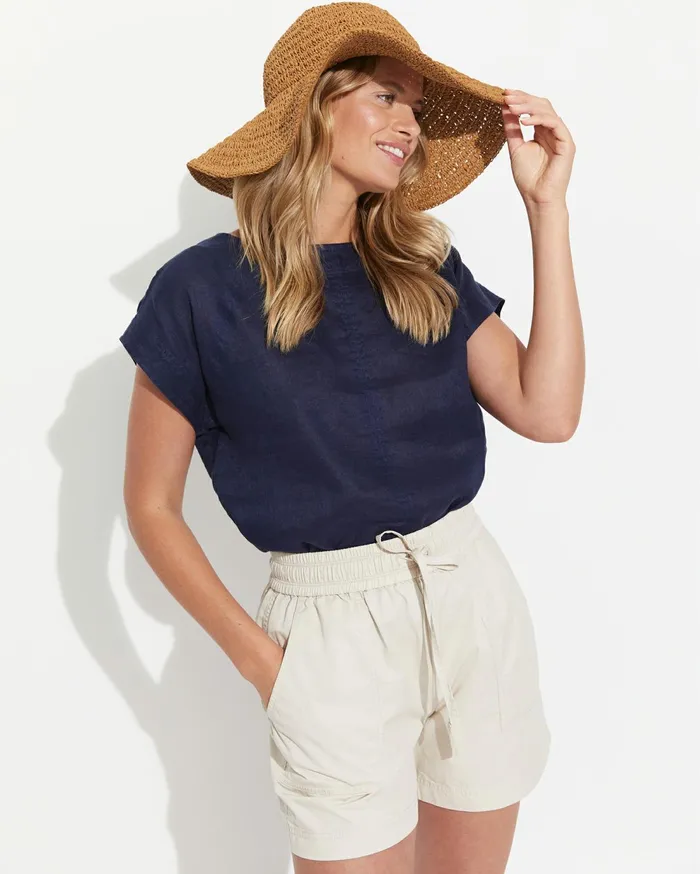 Sportscraft Allegra Linen Top Navy Women Tops and Tees