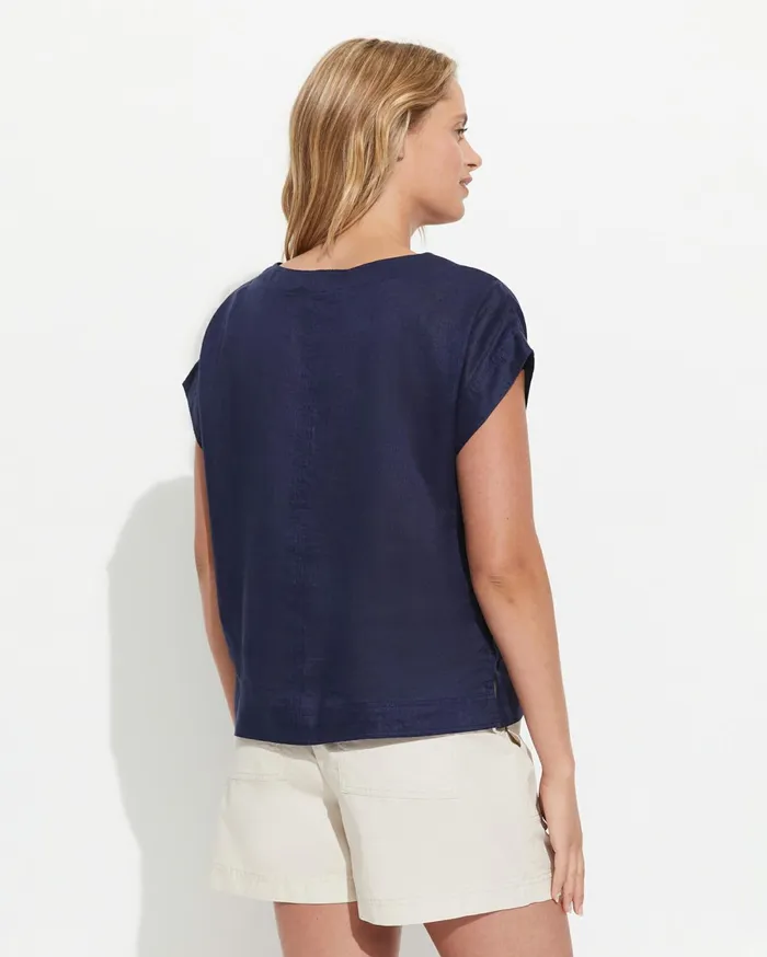 Sportscraft Allegra Linen Top Navy Women Tops and Tees