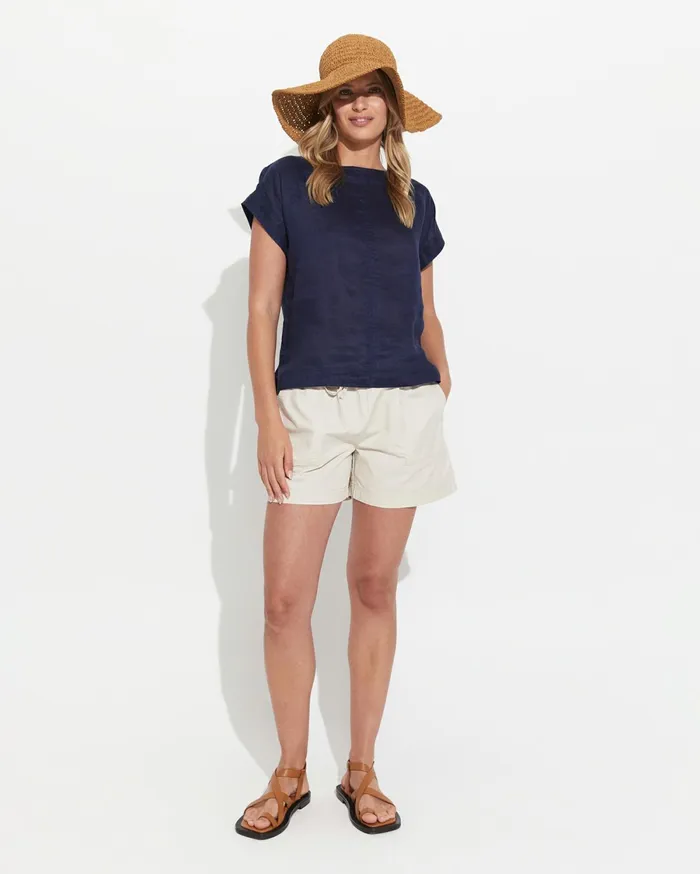Sportscraft Allegra Linen Top Navy Women Tops and Tees