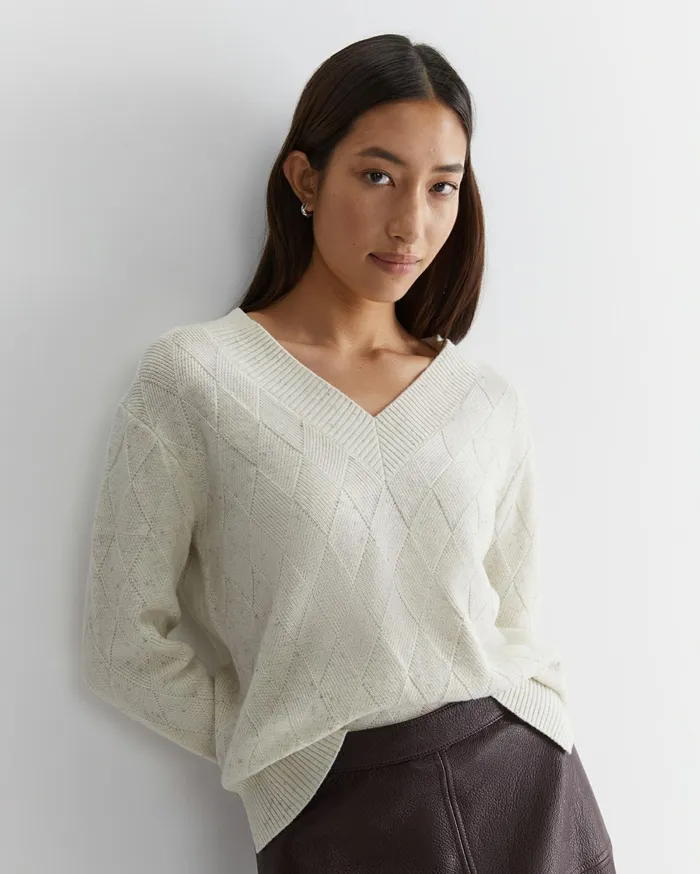 Sportscraft Cass Diamond Cable Sweater White Women Knits and Cardigans