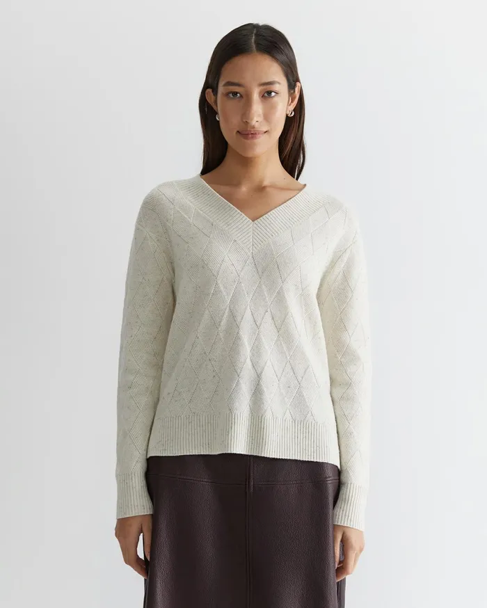 Sportscraft Cass Diamond Cable Sweater White Women Knits and Cardigans