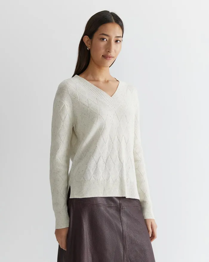 Sportscraft Cass Diamond Cable Sweater White Women Knits and Cardigans