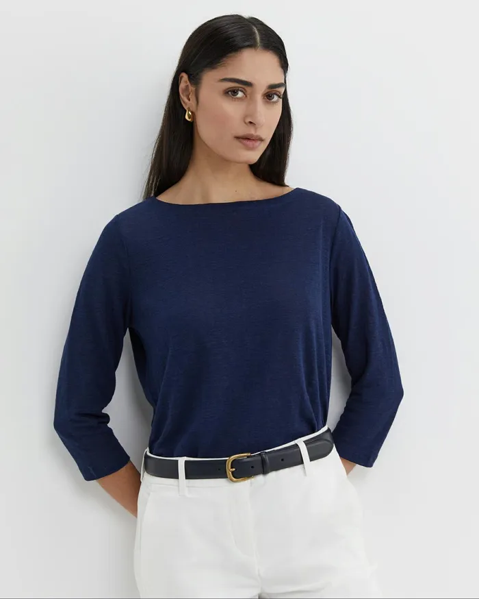 Sportscraft Cecile Linen Top Navy Women Tops and Tees