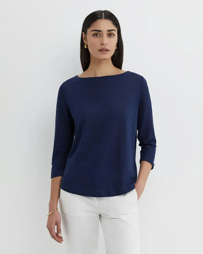 Sportscraft Cecile Linen Top Navy Women Tops and Tees