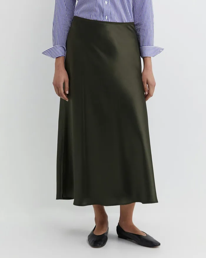 Sportscraft Charlotte Bias Slip Skirt Dark Khaki Women Skirts