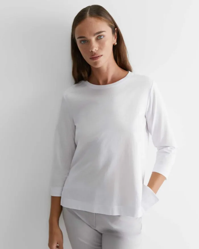 Sportscraft Cotton Crew 3 Quarter Sleeve TShirt White Women Tops and Tees
