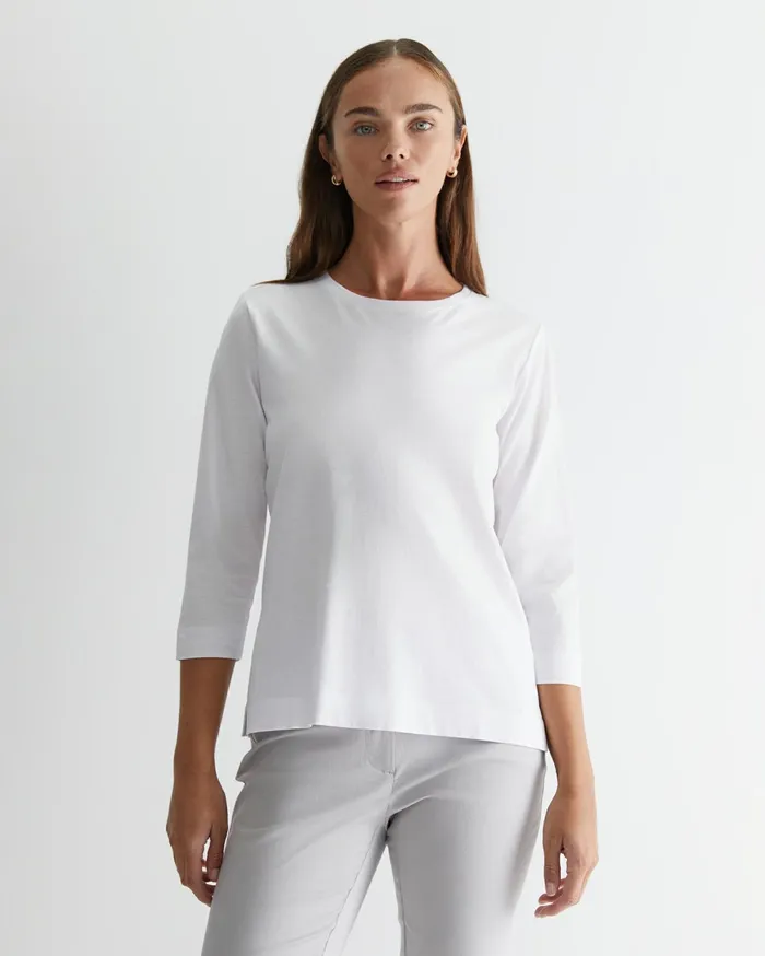Sportscraft Cotton Crew 3 Quarter Sleeve TShirt White Women Tops and Tees