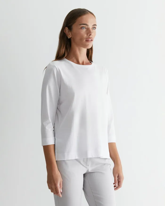 Sportscraft Cotton Crew 3 Quarter Sleeve TShirt White Women Tops and Tees