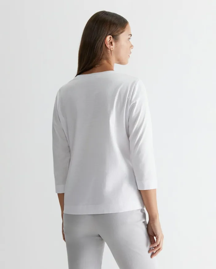 Sportscraft Cotton Crew 3 Quarter Sleeve TShirt White Women Tops and Tees