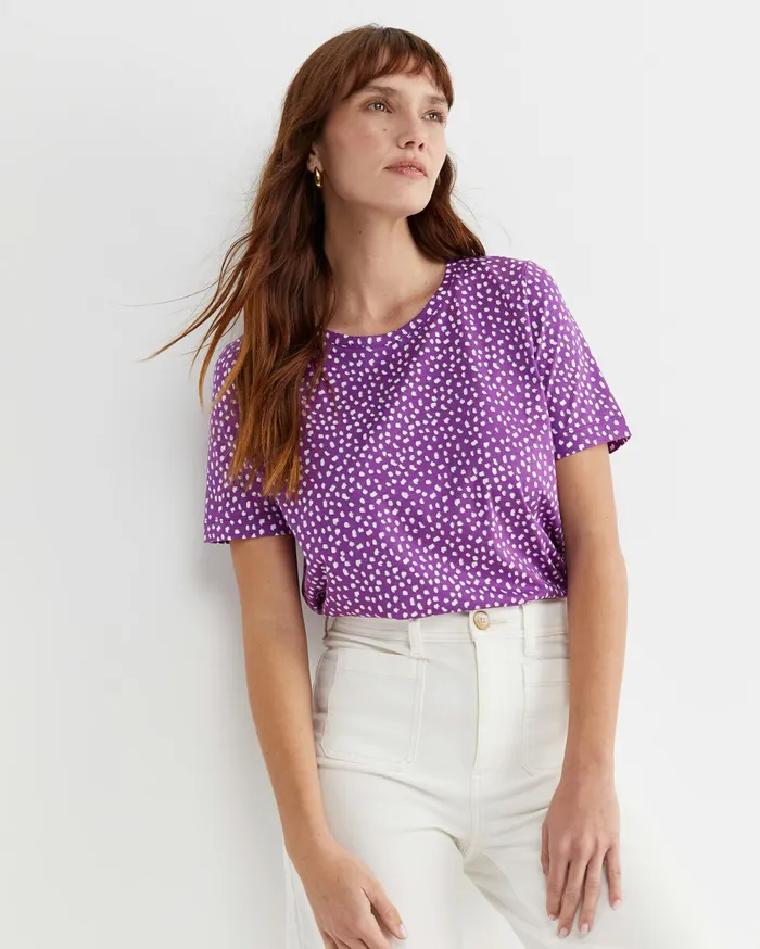 Sportscraft Dashy Mercerised Tee Purplewhite Women Tops and Tees