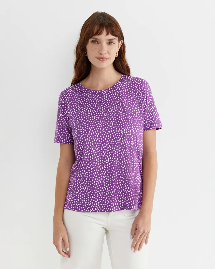 Sportscraft Dashy Mercerised Tee Purplewhite Women Tops and Tees