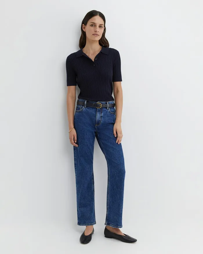 Sportscraft Elka Cable Polo Navy Women Tops and Tees