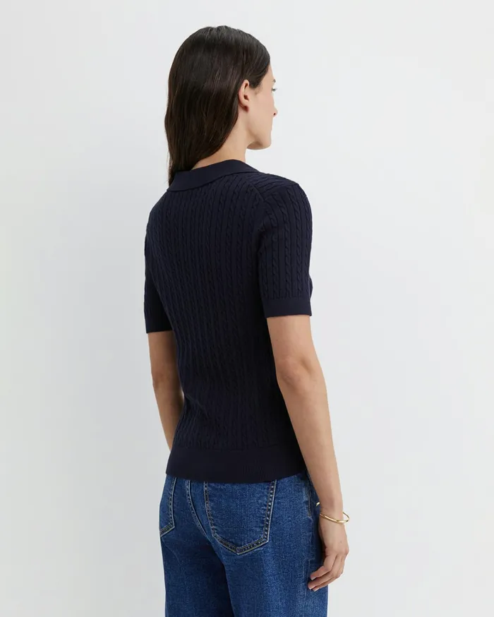 Sportscraft Elka Cable Polo Navy Women Tops and Tees