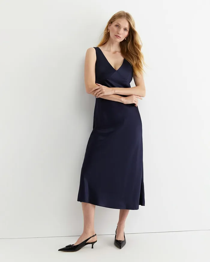Sportscraft Harlow Sateen Slip Dress Navy Women Dresses