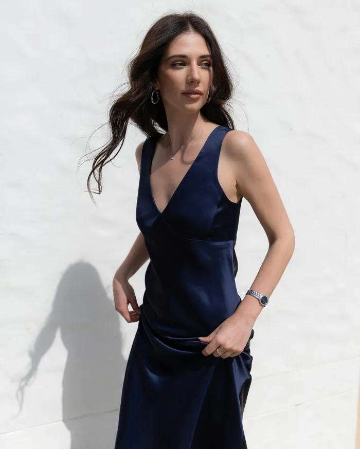 Sportscraft Harlow Sateen Slip Dress Navy Women Dresses