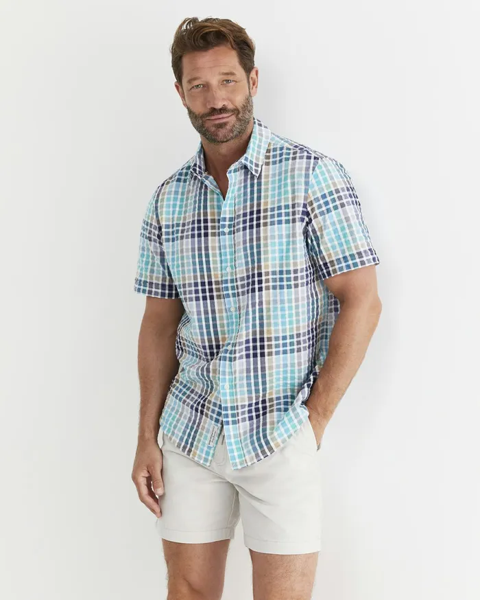 Sportscraft Knot Short Sleeve Check Shirt Blue Multi Men Shirts