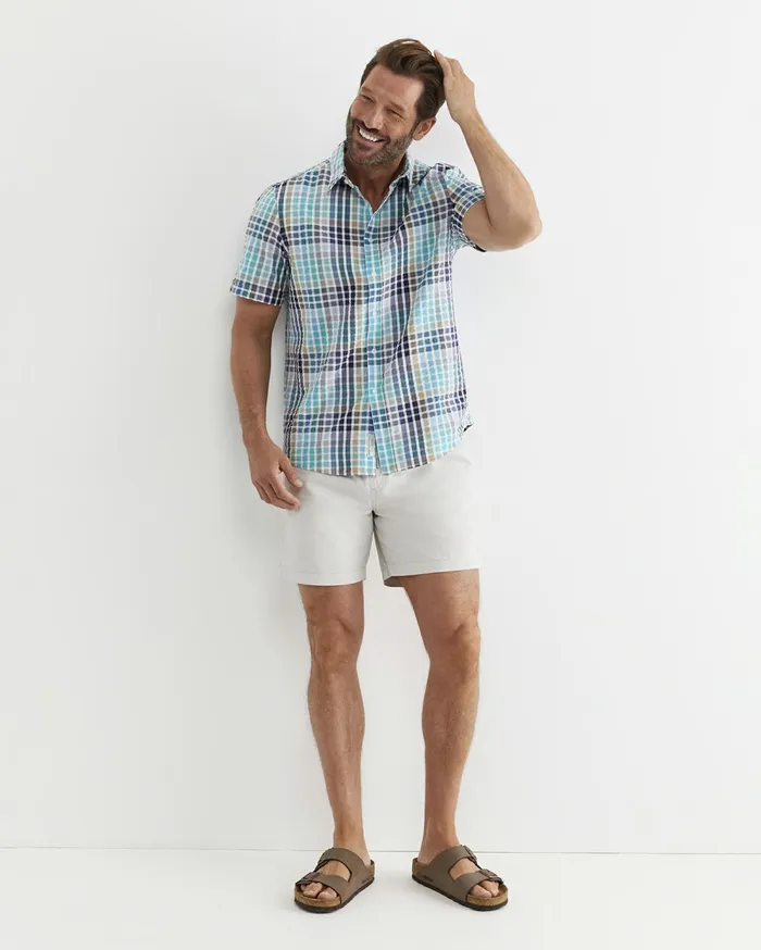 Sportscraft Knot Short Sleeve Check Shirt Blue Multi Men Shirts