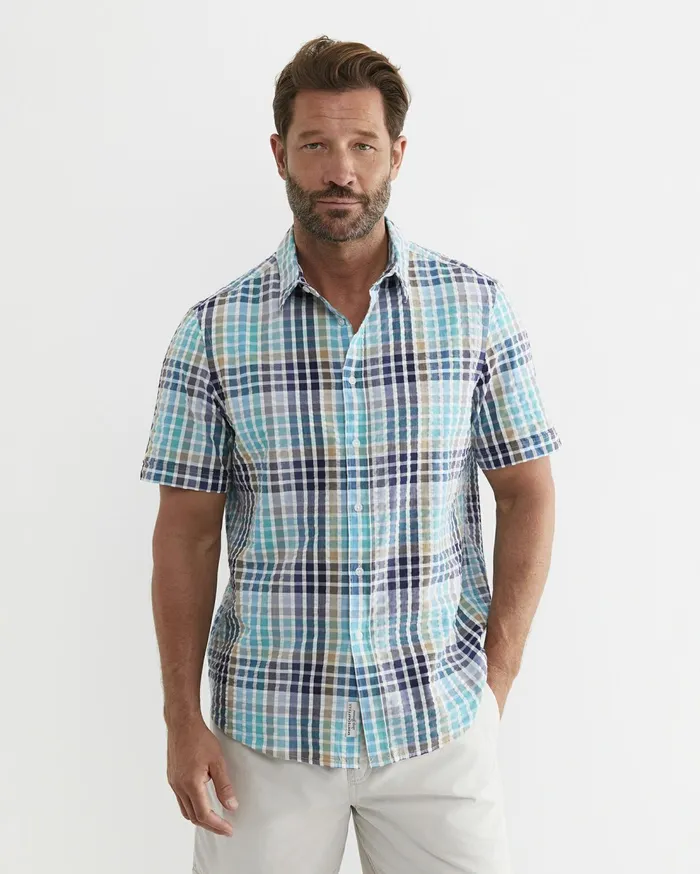Sportscraft Knot Short Sleeve Check Shirt Blue Multi Men Shirts