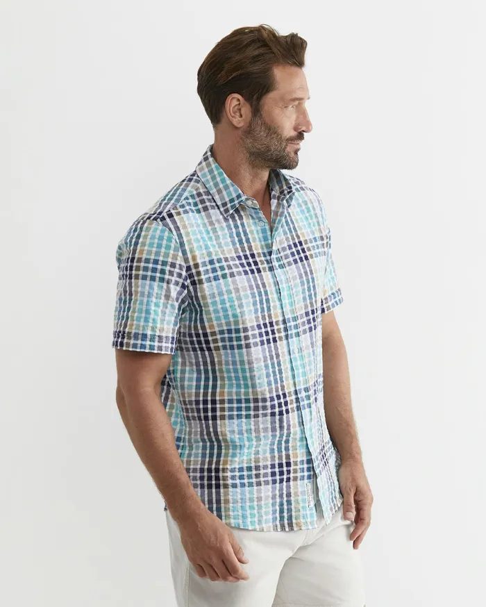 Sportscraft Knot Short Sleeve Check Shirt Blue Multi Men Shirts