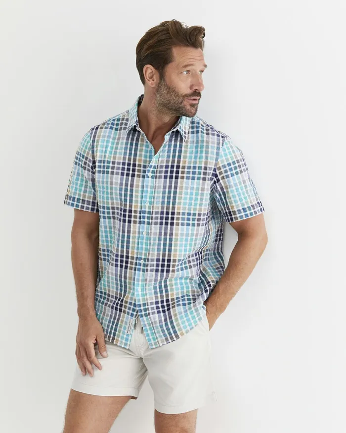 Sportscraft Knot Short Sleeve Check Shirt Blue Multi Men Shirts