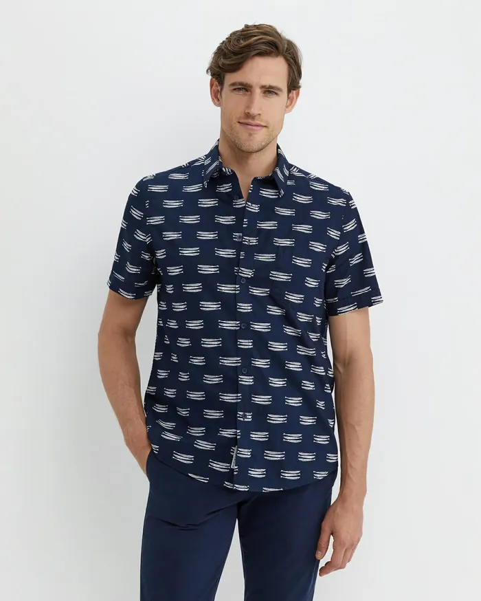 Sportscraft Lake Side Short Sleeve Shirt Navywhite Men Shirts