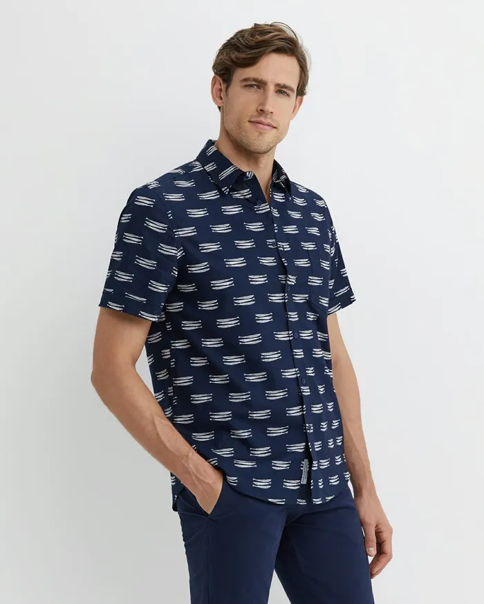Sportscraft Lake Side Short Sleeve Shirt Navywhite Men Shirts