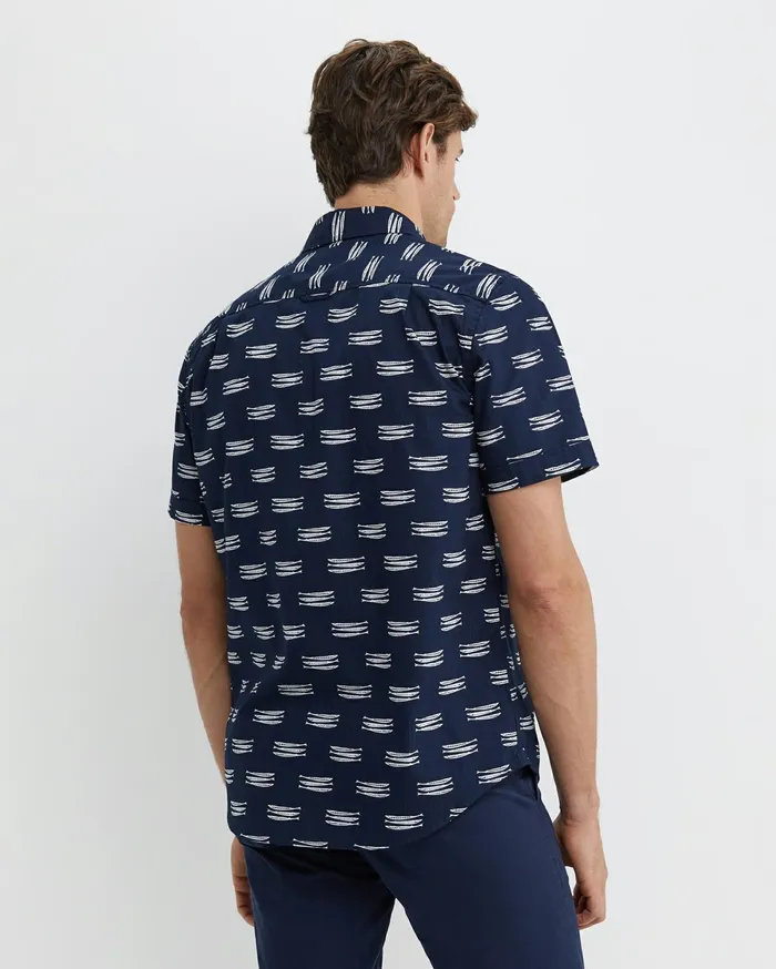 Sportscraft Lake Side Short Sleeve Shirt Navywhite Men Shirts