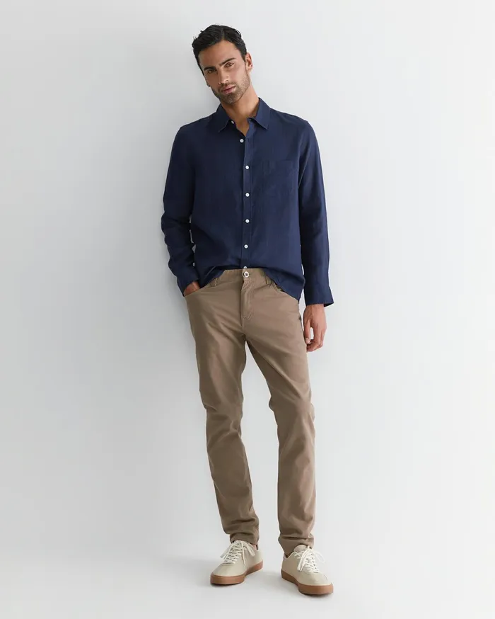 Sportscraft Long Sleeve Linen Shirt Navy Men Shirts