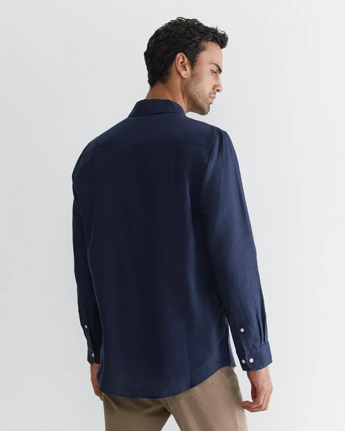 Sportscraft Long Sleeve Linen Shirt Navy Men Shirts