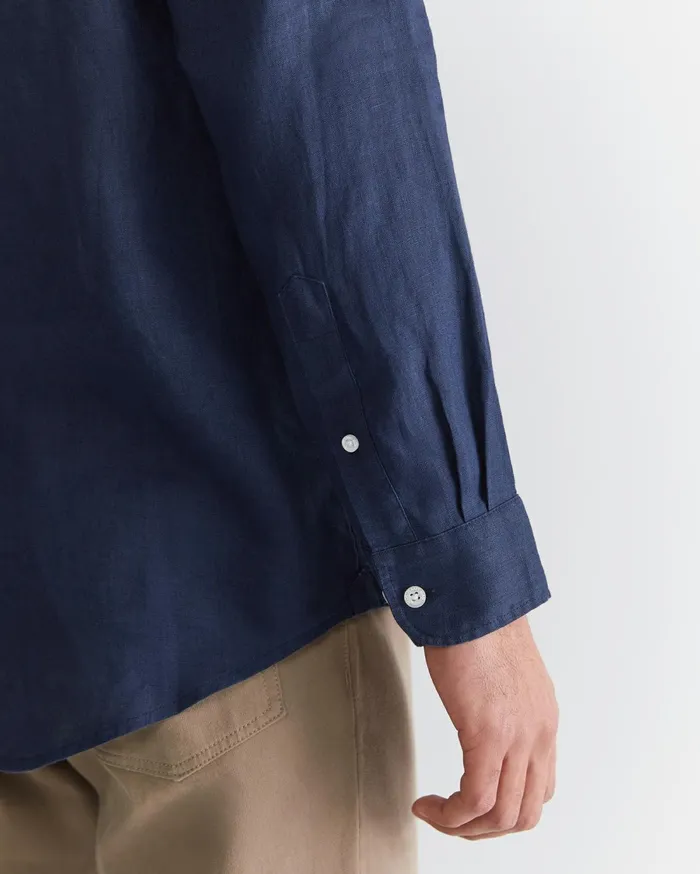 Sportscraft Long Sleeve Linen Shirt Navy Men Shirts